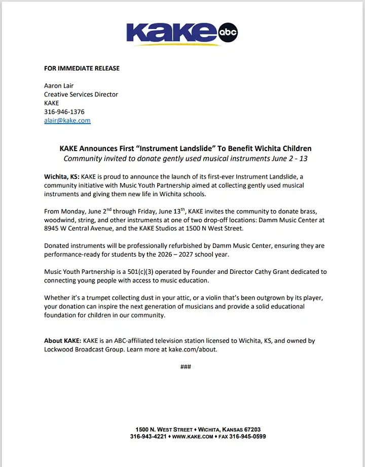 KAKE Instrument Landslide press release